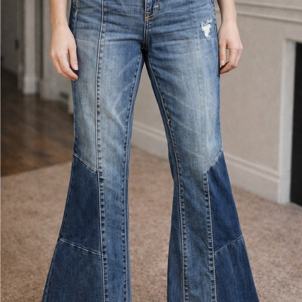 Miss Me Distressed Flare Jeans - Blue